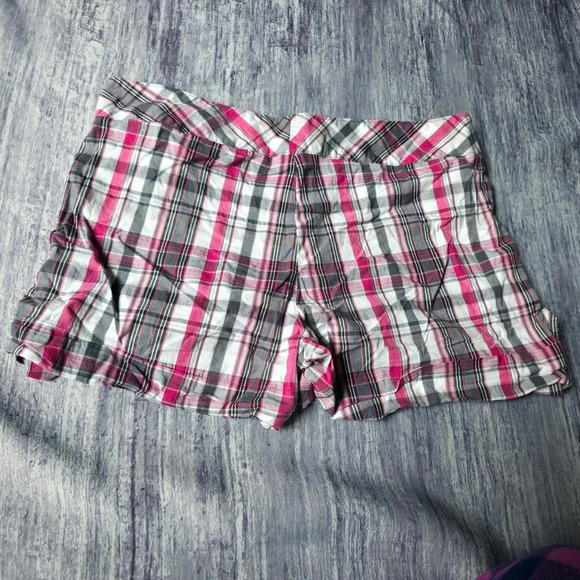 Y2K Vtg Mix & Co Plaid Pink Gray White Women Casual Shorts Size M Button Detail - Picture 2 of 6